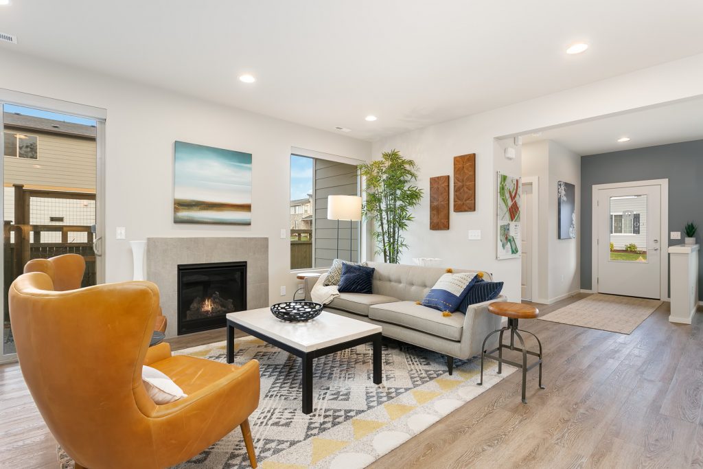 Bright, airy living space interior design