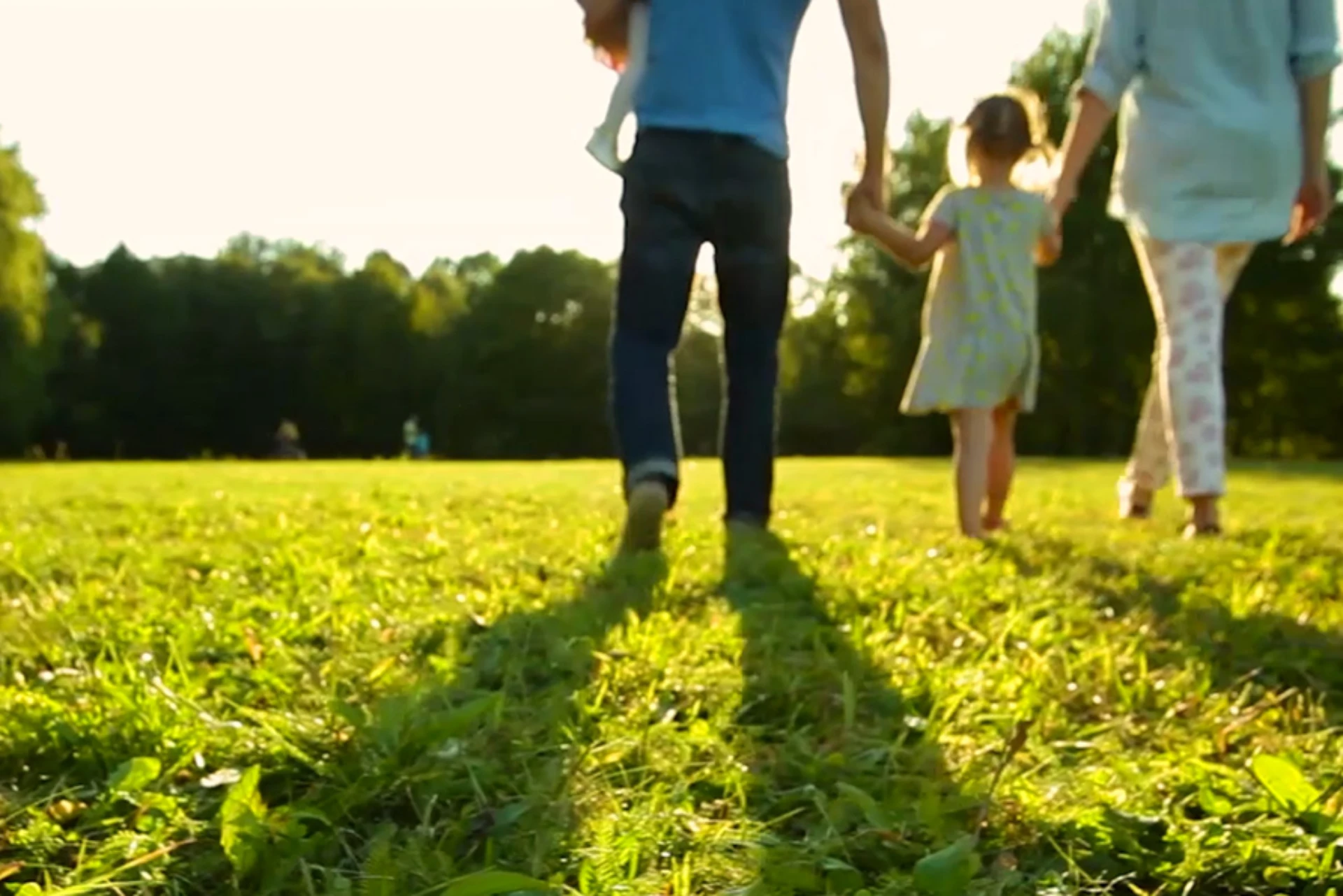 Family walking in sunny park